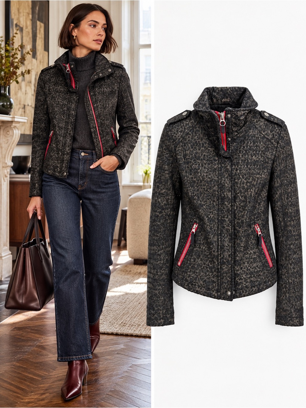 Free People We The Free Leopard Pop Moto Jacket Jacquard Size 4